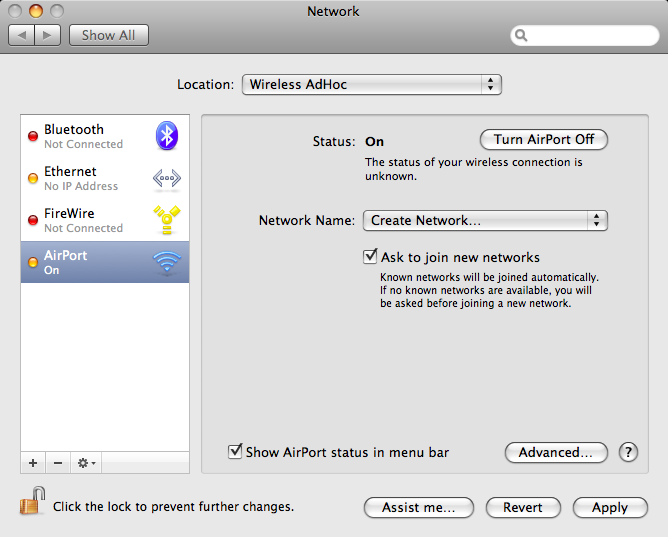 System Preferences - Network on Mac OS 10.5
