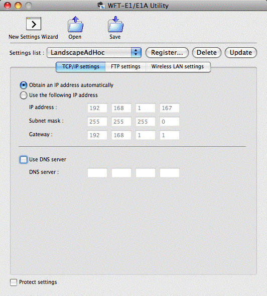 Canon WFT-E1 Utility 3.3 TCP/IP Settings